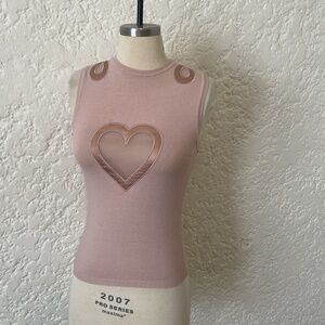 NWT- Vintage Anna Molinari Heart Cut Out Sweater Tank Top, Pink Size 40 Small